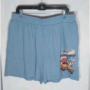 Dodge Challenger Graphic Lounge Shorts Women's 1X Blue Pockets Elastic Waist
